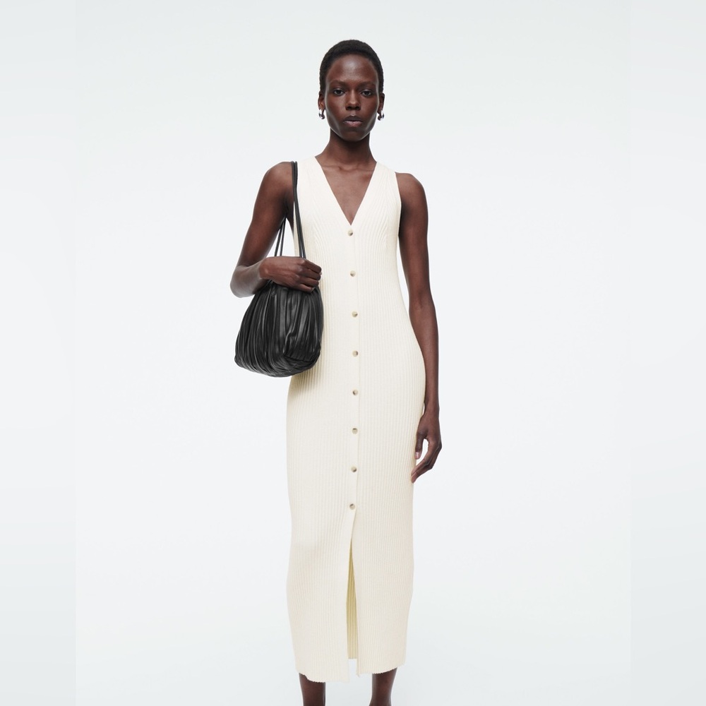 NWT COS BUTTONED RIB-KNIT MAXI DRESS - IVORY